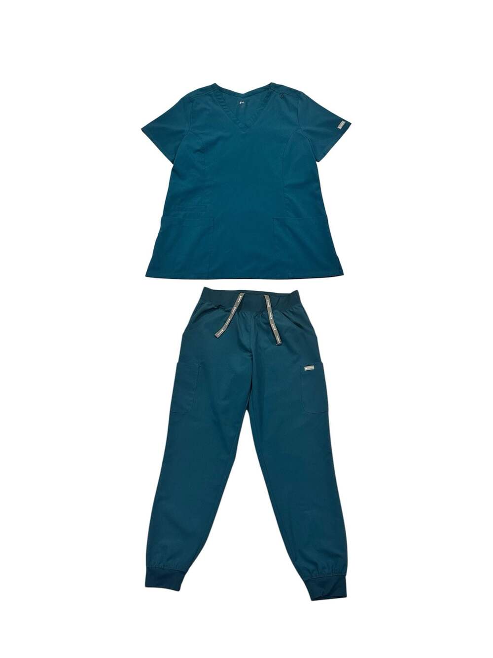 Maevn Momentum Scrub Set Teal V-Neck Top Size MD Jogger Pants Size XS